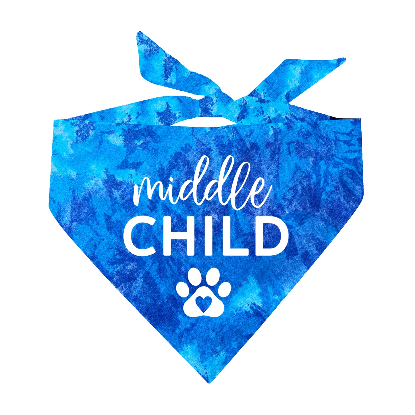 Middle Child Heart Paw Scrunch Tie Dye Pattern Triangle Dog Bandana