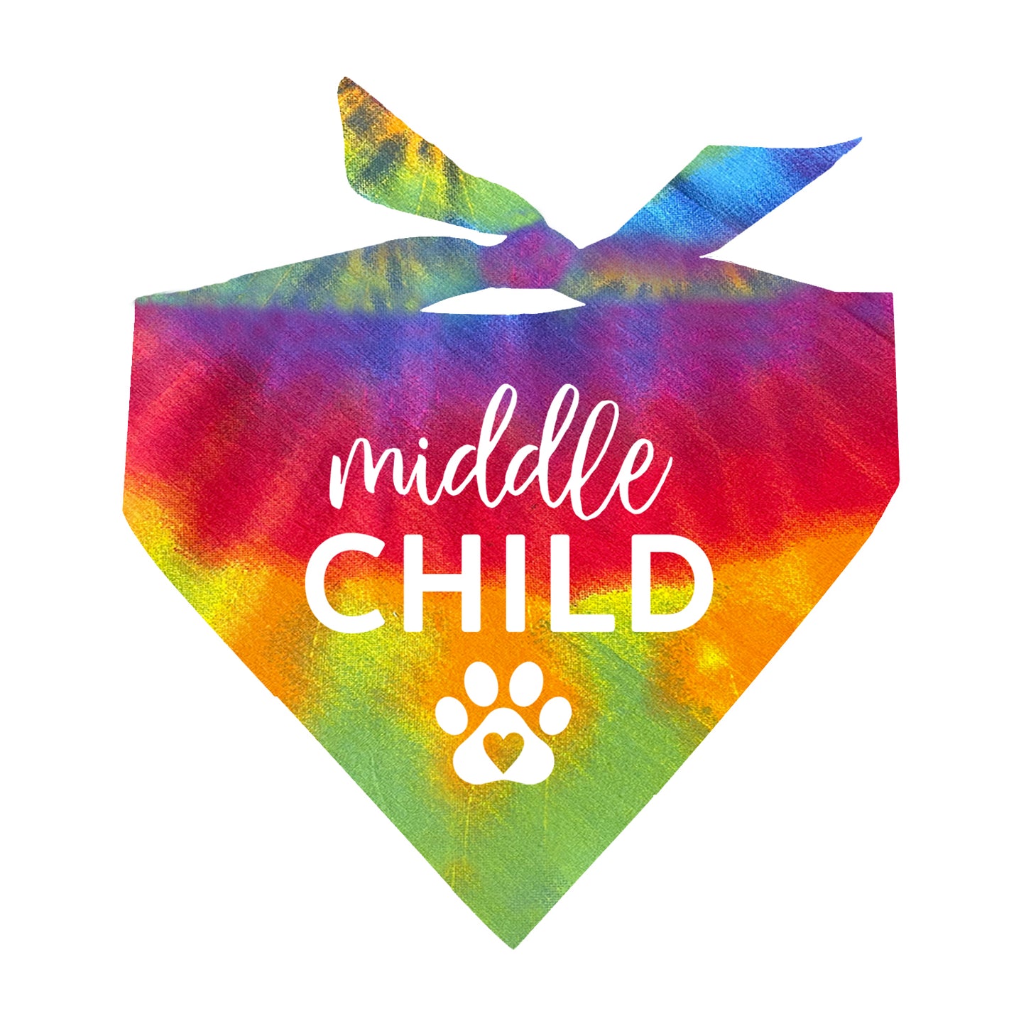 Middle Child Heart Paw Tie Dye Swirl Triangle Dog Bandana