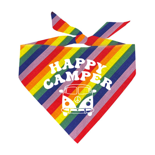 Happy Camper Van Life Rainbow Stripe Triangle Dog Bandana (Assorted Colors)
