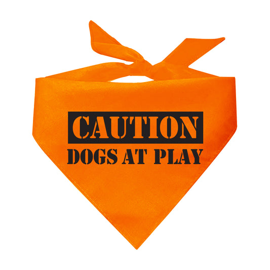 Caution Dogs At Play Triangle Dog Bandana (Assorted Colors)