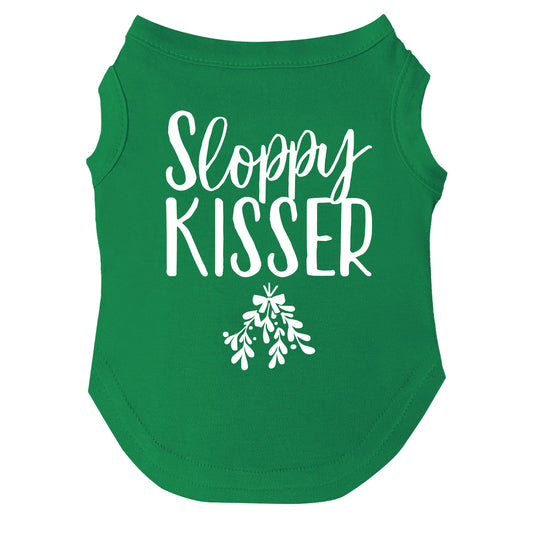 Sloppy Kisser Dog Tee (Mistletoe) | Soft Cotton Blend | Made in USA | Holiday Pet Outfit