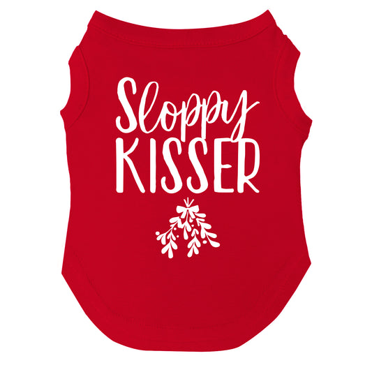 Sloppy Kisser Dog Tee (Mistletoe) | Soft Cotton Blend | Made in USA | Holiday Pet Outfit
