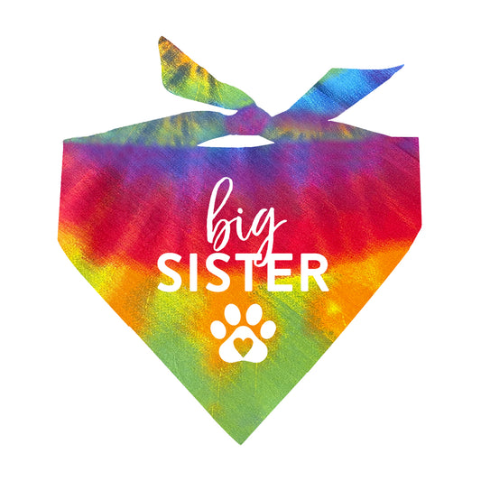 Big Sister Heart Paw Tie Dye Swirl Triangle Dog Bandana