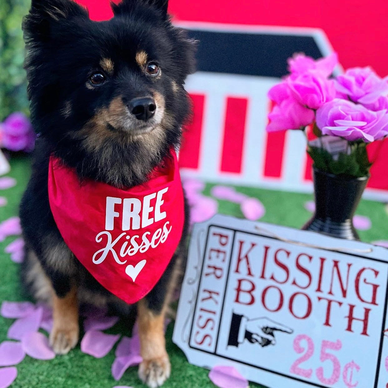Free Kisses With Heart Valentine's Day Triangle Dog Bandana