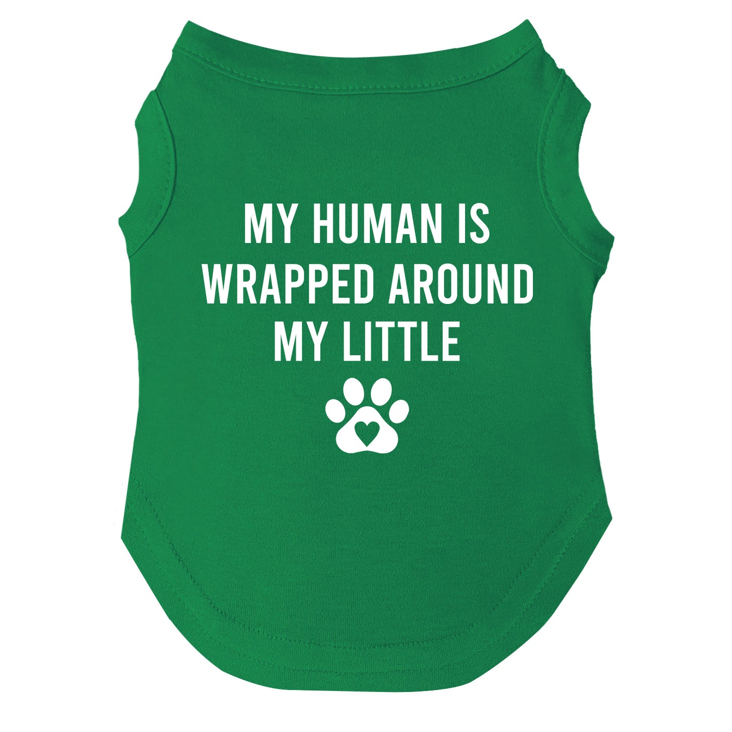 My Human Is Wrapped Around My Little Paw Dog Tee | Soft Cotton Blend | Made in USA | Funny Pet Outfit | Cute Pup Apparel