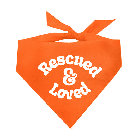 Rescued & Loved Dog Bandana | 100% Natural Cotton Triangle | Made in USA | Adoption Dog Outfit | Heartwarming Rescue Pet Accessory
