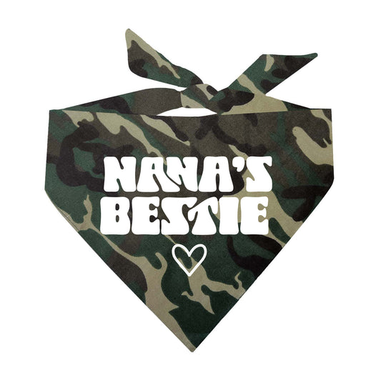 Nana’s Bestie Dog Bandana | 100% Natural Cotton Triangle | Made in USA | Gift for Dog Grandma | Grandparent Pet Accessory