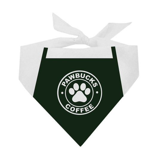Pawbucks Coffee Dog Bandana | 100% Cotton Triangle | Made in USA | Barista Dog Costume | Funny Coffee Shop Pet Outfit
