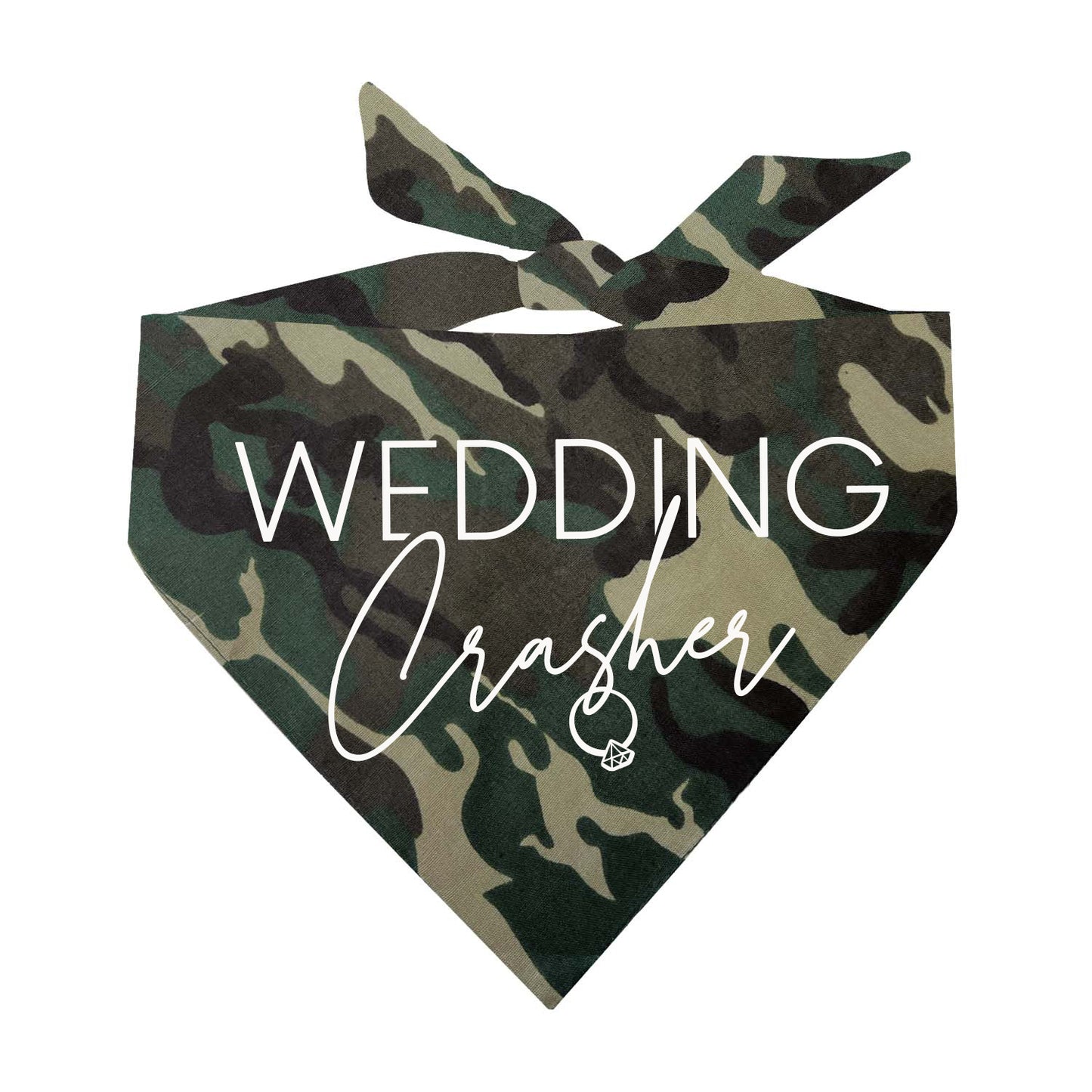 Wedding Crasher Dog Bandana (White Print) | 100% Natural Cotton Triangle | Made in USA | Funny Wedding Pet Accessory