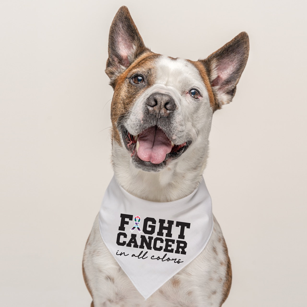 Fight Cancer in All Colors Dog Bandana | 100% Natural Cotton Triangle | Made in USA | Awareness & Support Pet Accessory