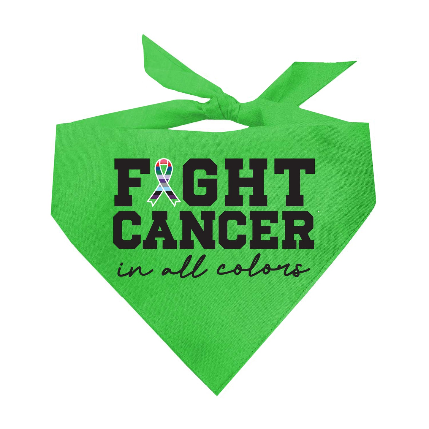 Fight Cancer in All Colors Dog Bandana | 100% Natural Cotton Triangle | Made in USA | Awareness & Support Pet Accessory