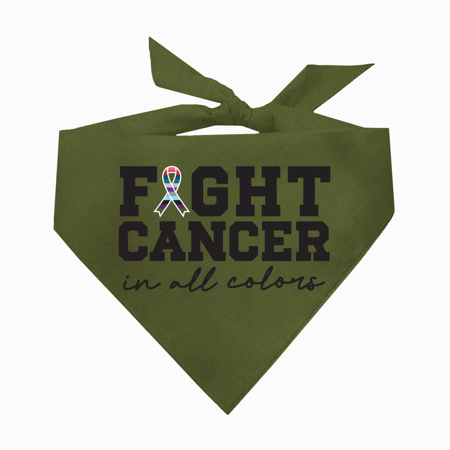 Fight Cancer in All Colors Dog Bandana | 100% Natural Cotton Triangle | Made in USA | Awareness & Support Pet Accessory