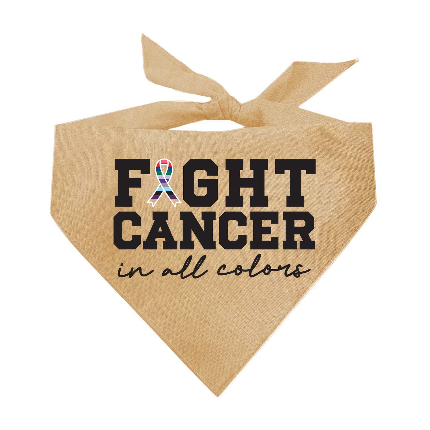 Fight Cancer in All Colors Dog Bandana | 100% Natural Cotton Triangle | Made in USA | Awareness & Support Pet Accessory