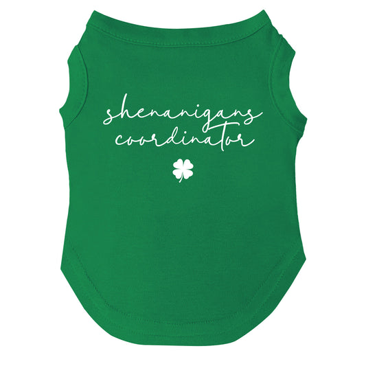 Shenanigans Coordinator Dog Tee | Soft Cotton Blend | Made in USA | St. Patrick’s Day Dog Shirt | Funny Irish Pet Apparel