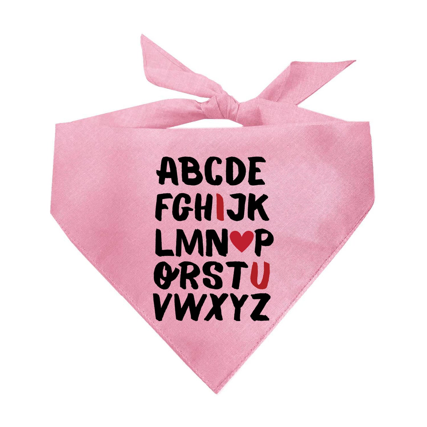 Alphabet I Heart You Dog Bandana | 100% Natural Cotton Triangle | Made in USA | Valentine’s Day Pet Outfit | Puppy Love Accessory
