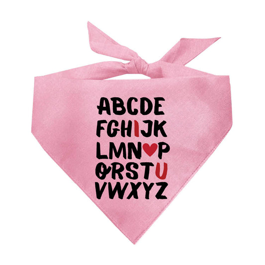 Alphabet I Heart You Dog Bandana | 100% Natural Cotton Triangle | Made in USA | Valentine’s Day Pet Outfit | Puppy Love Accessory