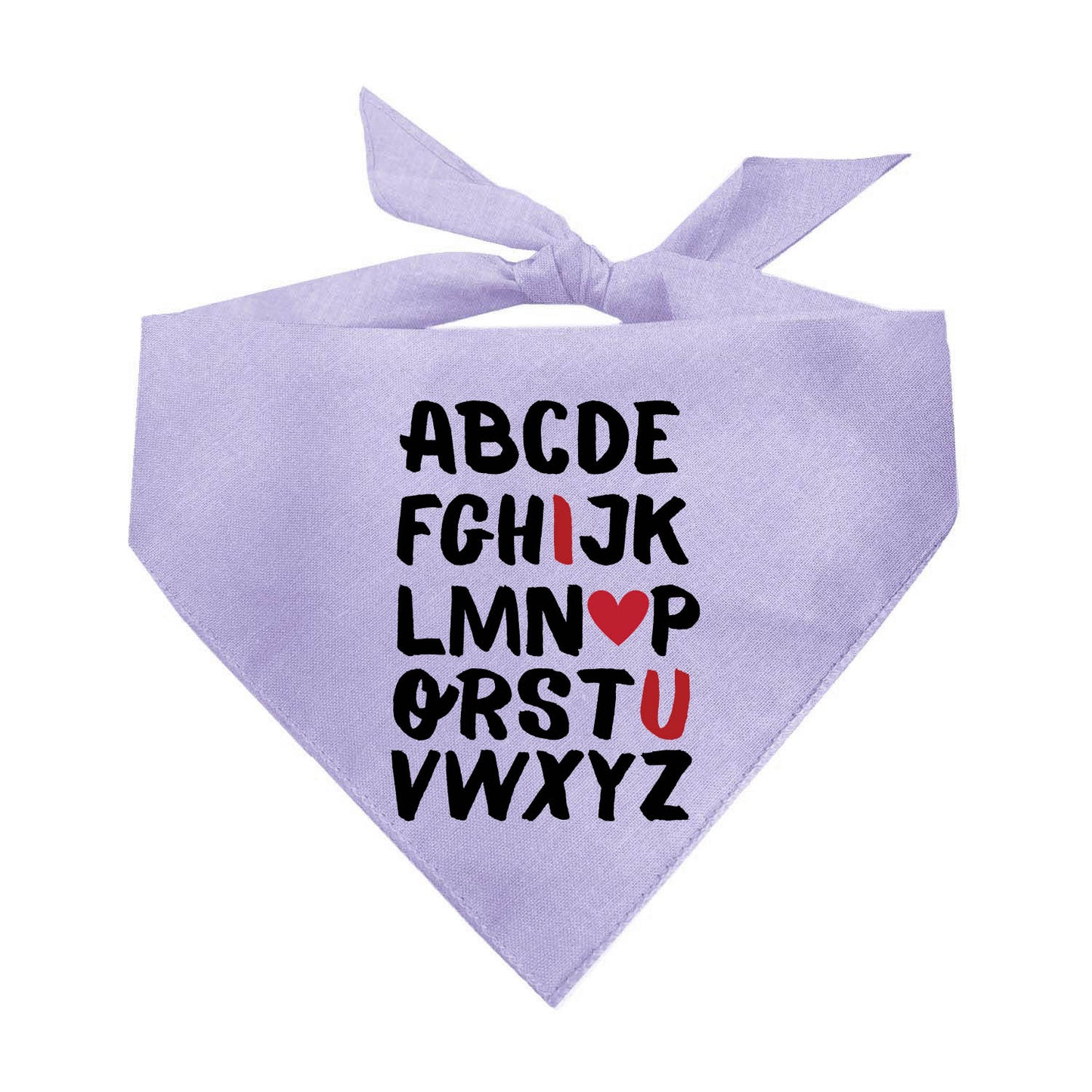 Alphabet I Heart You Dog Bandana | 100% Natural Cotton Triangle | Made in USA | Valentine’s Day Pet Outfit | Puppy Love Accessory