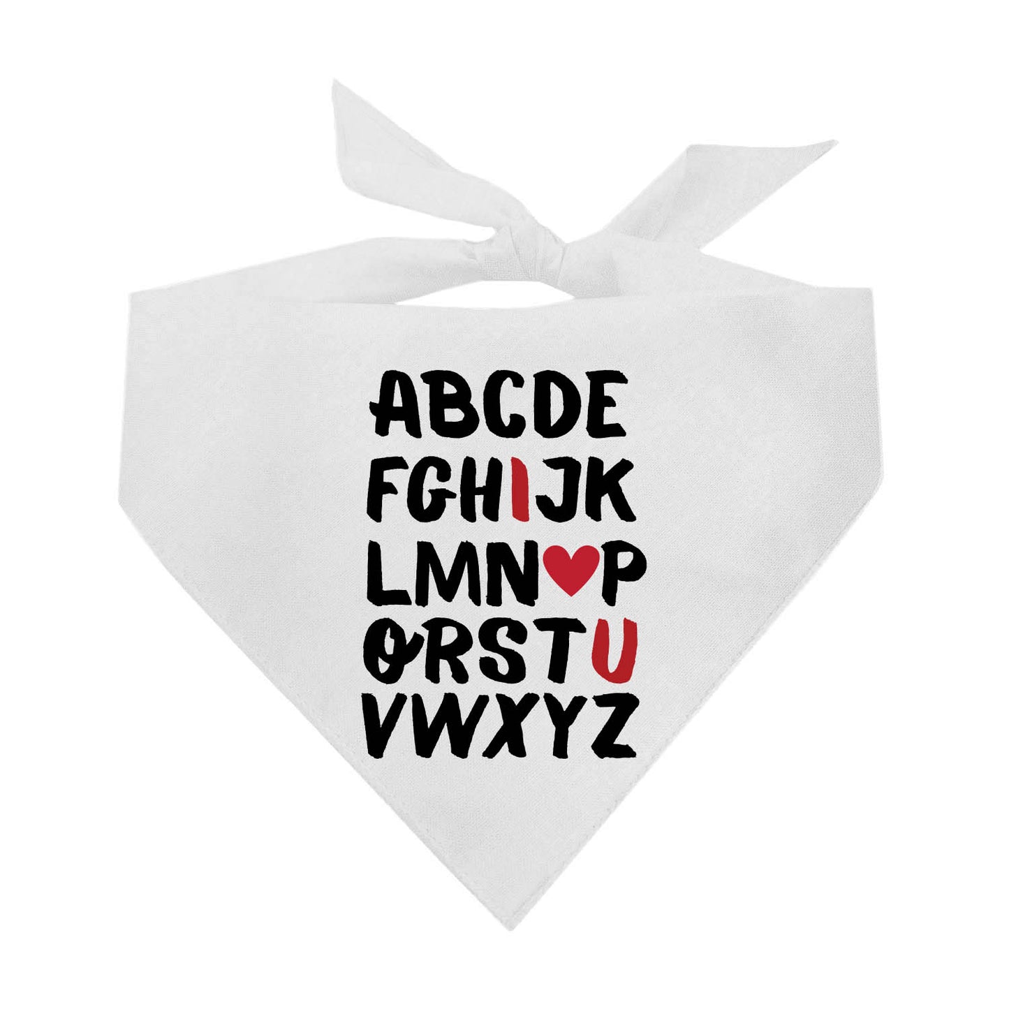 Alphabet I Heart You Dog Bandana | 100% Natural Cotton Triangle | Made in USA | Valentine’s Day Pet Outfit | Puppy Love Accessory