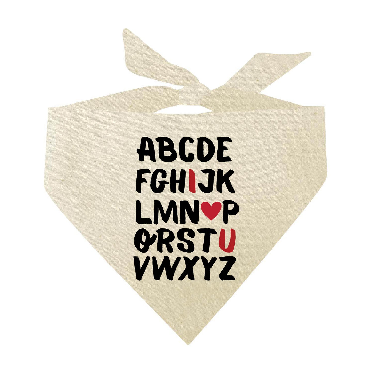 Alphabet I Heart You Dog Bandana | 100% Natural Cotton Triangle | Made in USA | Valentine’s Day Pet Outfit | Puppy Love Accessory