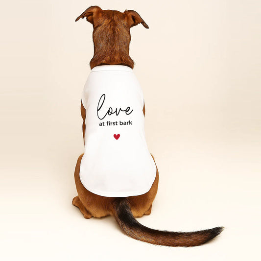 Love at First Bark Dog Tee | Soft Cotton Blend | Made in USA | Valentine’s Day Pet Outfit | Cute Pup Apparel