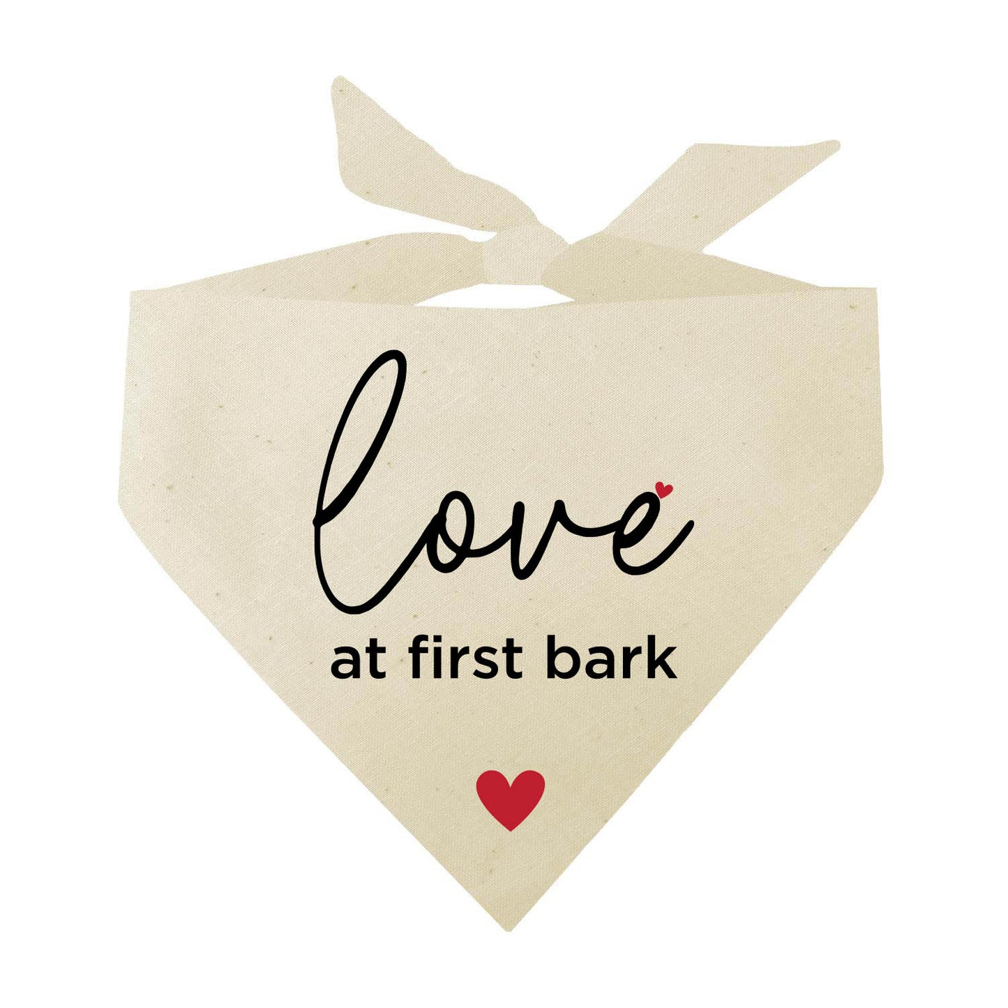 Love at First Bark Dog Bandana | 100% Natural Cotton Triangle | Made in USA | Valentine’s Day Pet Outfit | Puppy Love Accessory