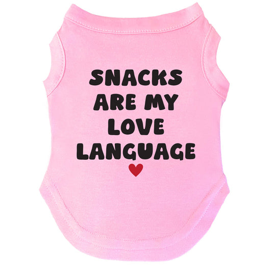 Snacks Are My Love Language Dog Tee | Soft Cotton Blend | Made in USA | Funny Pet Outfit | Playful Pup Apparel