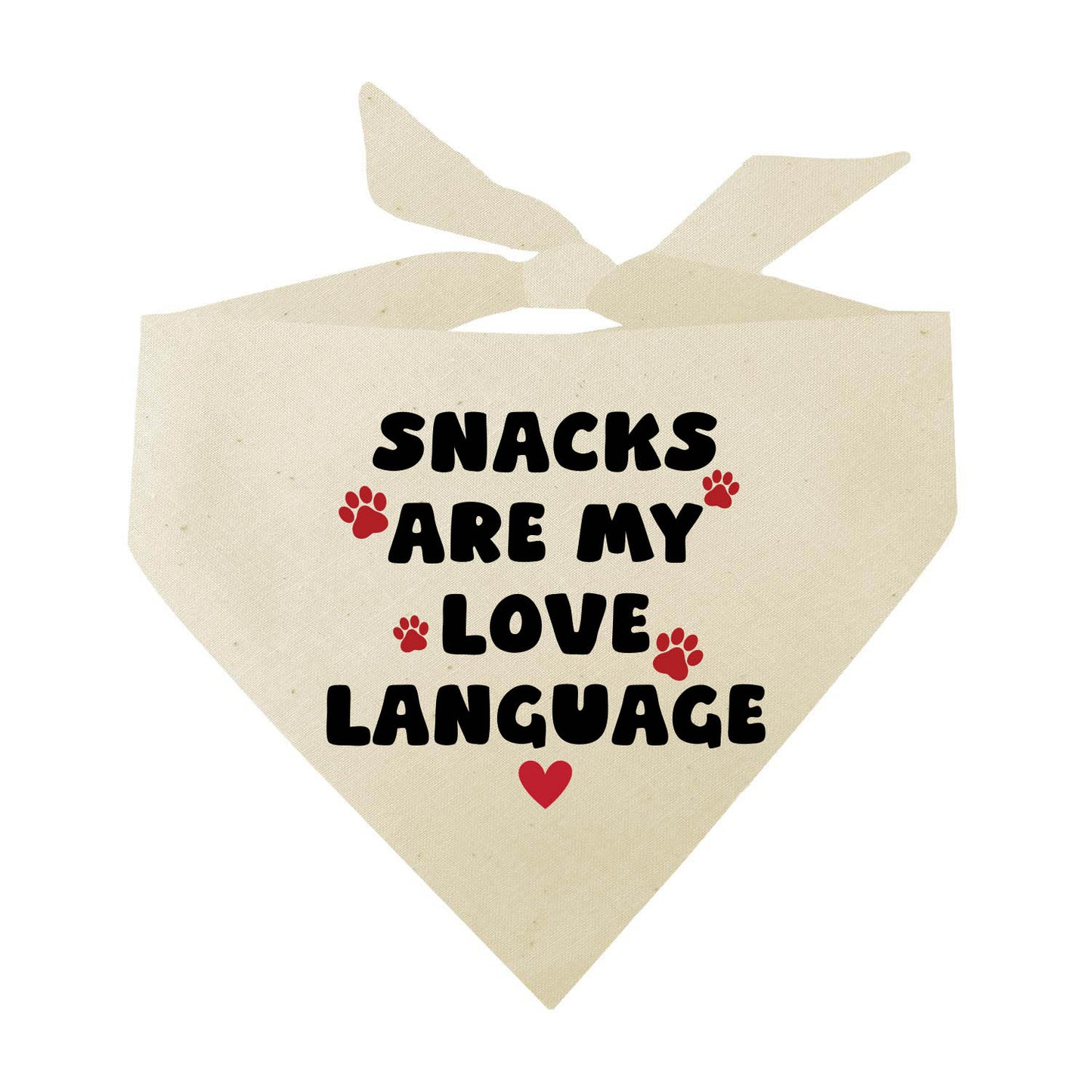 Snacks Are My Love Language Dog Bandana | 100% Natural Cotton Triangle | Made in USA | Valentine’s Day Pet Outfit | Puppy Treat Accessory