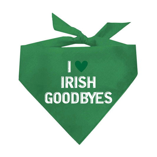 I Heart Irish Goodbyes Dog Bandana | 100% Natural Cotton Triangle | Made in USA | St. Patrick’s Day Pet Outfit | Festive Pup Accessory