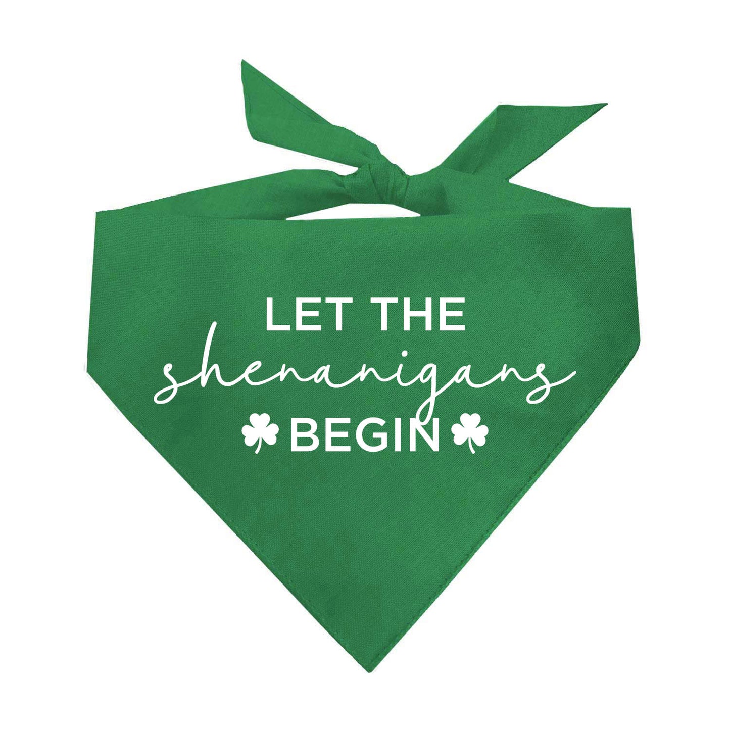 Let the Shenanigans Begin Dog Bandana | 100% Natural Cotton Triangle | Made in USA | St. Patrick’s Day Pet Outfit | Festive Pup Accessory