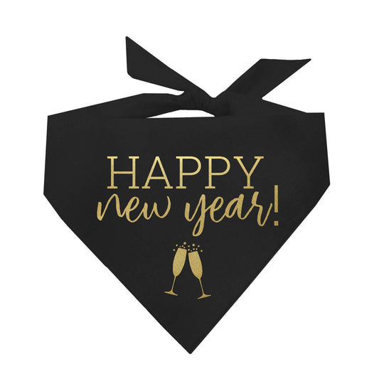 Happy New Year With Champagne Flutes Triangle Dog Bandana