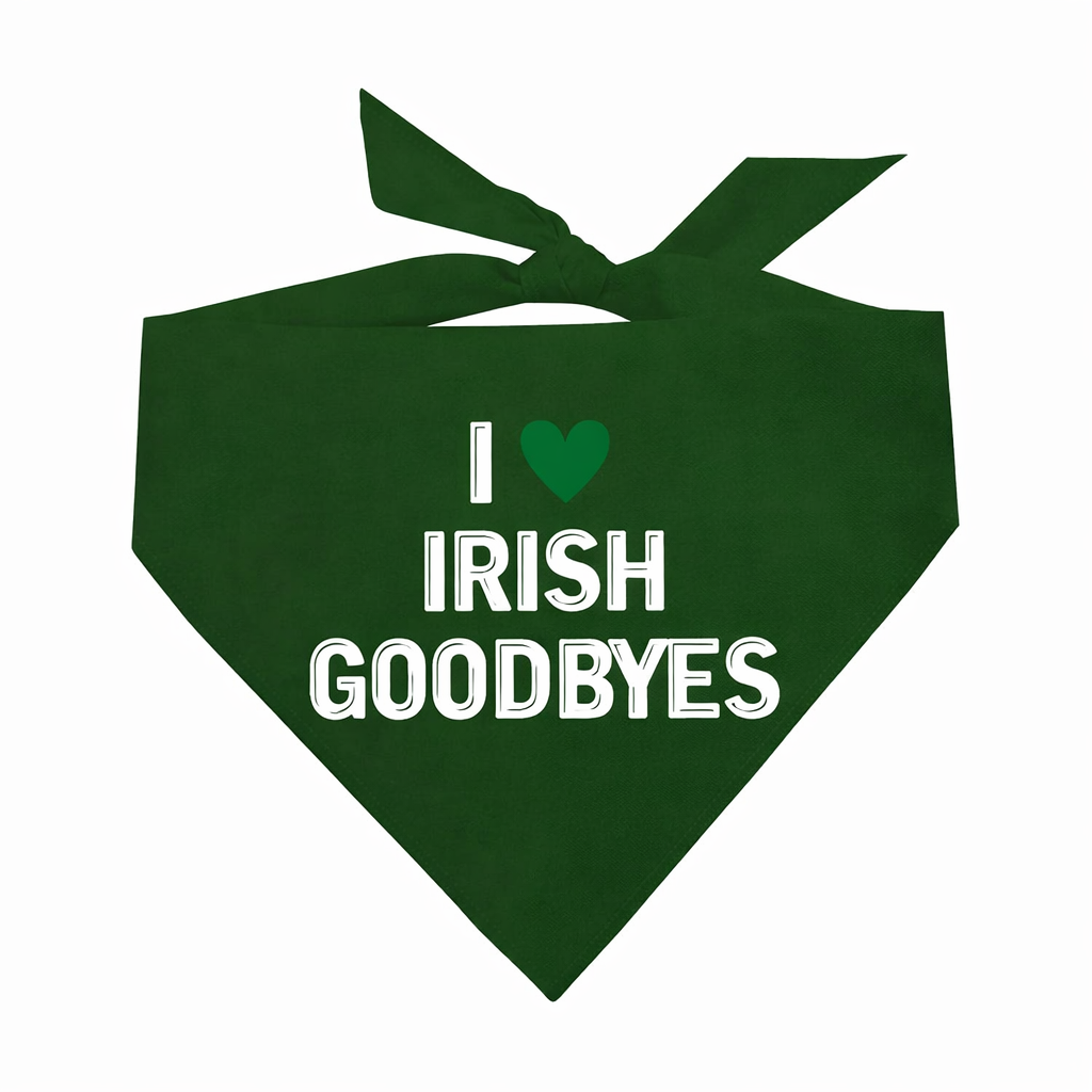 I Heart Irish Goodbyes Dog Bandana | 100% Natural Cotton Triangle | Made in USA | St. Patrick’s Day Pet Outfit | Festive Pup Accessory