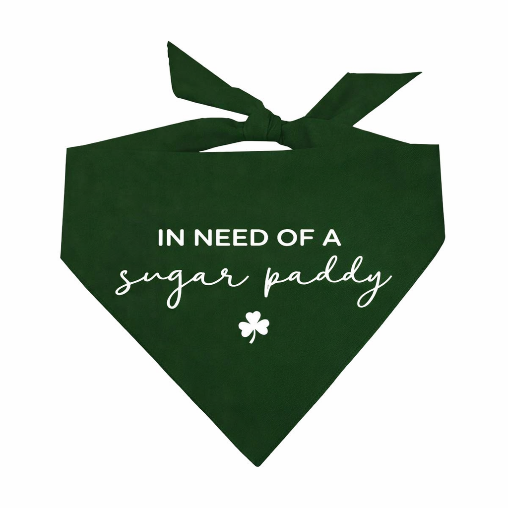 In Need of a Sugar Paddy Dog Bandana | 100% Natural Cotton Triangle | Made in USA | St. Patrick’s Day Pet Outfit | Festive Pup Accessory