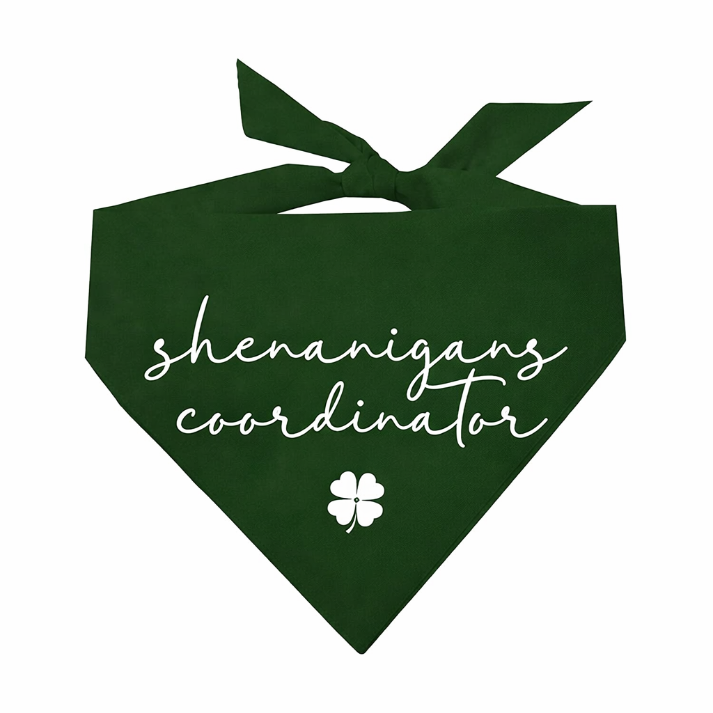 Shenanigans Coordinator Dog Bandana | 100% Natural Cotton Triangle | Made in USA | St. Patrick’s Day Pet Outfit | Festive Pup Accessory