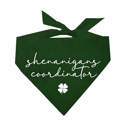 Shenanigans Coordinator Dog Bandana | 100% Natural Cotton Triangle | Made in USA | St. Patrick’s Day Pet Outfit | Festive Pup Accessory