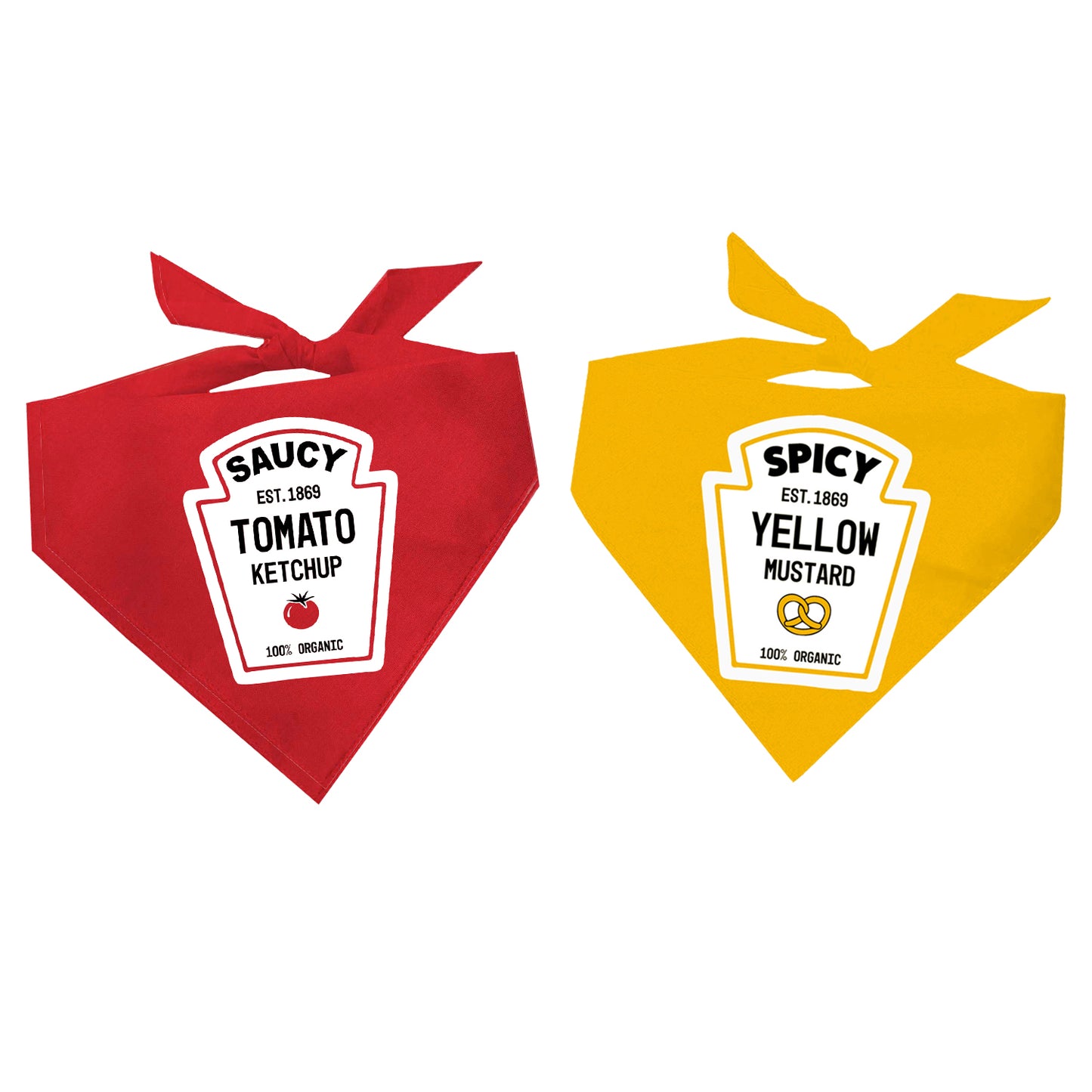Ketchup & Mustard Dog Bandana 2-Pack | Funny Pet Costume Set | 100% Cotton Triangle Bandanas | Summer BBQ & Halloween Dog Outfits | Made in USA