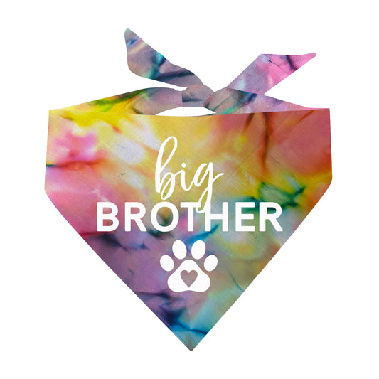 Big Brother Heart Paw Scrunch Tie Dye Pattern Triangle Dog Bandana