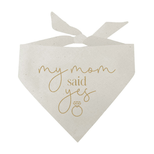 My Mom Said Yes! Engagement Announcement Elegant Triangle Dog Bandana (Gold Print)