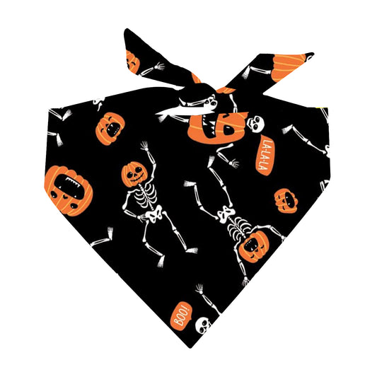 Skeleton and Pumpkins Triangle Dog Bandana