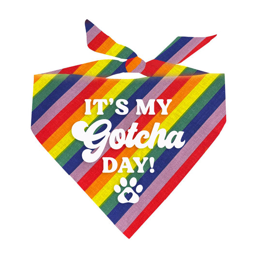 It's My Gotcha Day Rainbow Stripe Triangle Dog Bandana