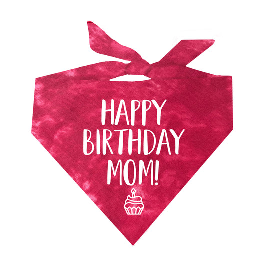 Happy Birthday Mom! Scrunch Tie Dye Pattern Triangle Dog Bandana