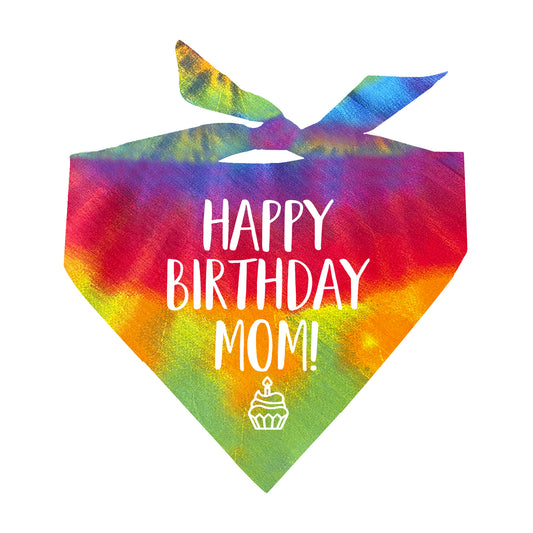 Happy Birthday Mom! Tie Dye Swirl Triangle Dog Bandana