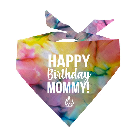 Happy Birthday Mommy! Scrunch Tie Dye Pattern Triangle Dog Bandana