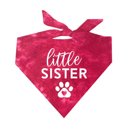 Little Sister Heart Paw Scrunch Tie Dye Pattern Triangle Dog Bandana