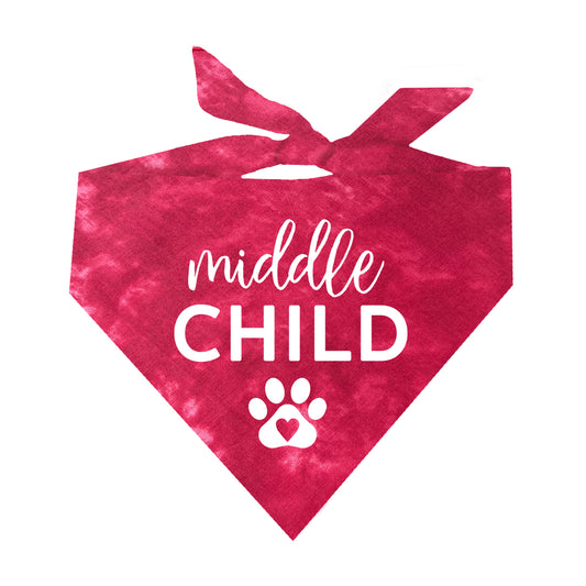Middle Child Heart Paw Scrunch Tie Dye Pattern Triangle Dog Bandana