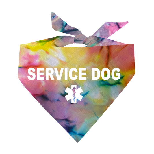 Service Dog Scrunch Tie Dye Pattern Triangle Dog Bandana