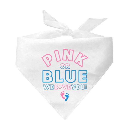 Pink Or Blue We Love You Gender Reveal Announcement Triangle Dog Bandana