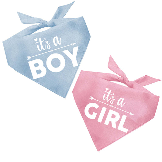 It's A Boy / It's A Girl Gender Reveal Arrow Triangle Dog Bandana (2 Bandana Set)